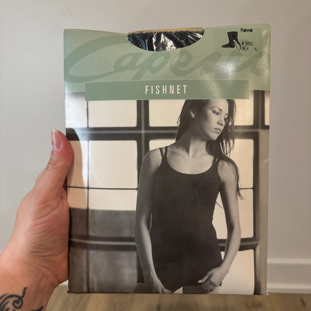 Capezio 3000 Professional Fishnet Tights Black XL Vintage 2002 Made in USA NIP